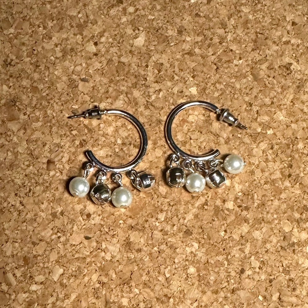 White and Silver Christmas Bell Earrings